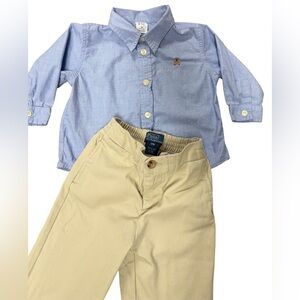 Polo by Ralph Lauren  khaki pants 
Light Blue baby Button Down Shirt 6-12m
